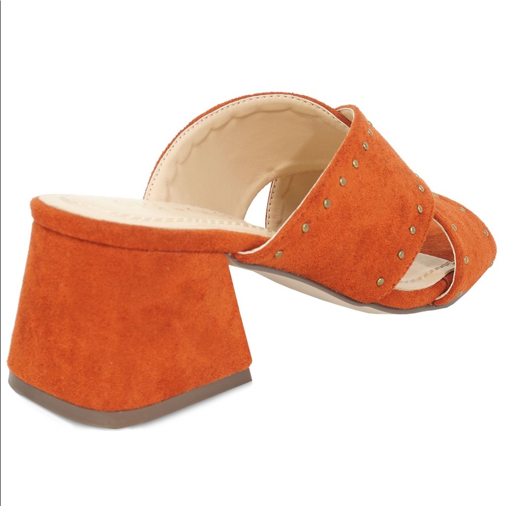⭐️ BLOCK HEEL SLIDE SANDAL BURNT ORANGE WOMEN - Picture 2 of 3